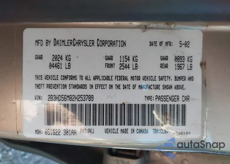 2002 Dodge Intrepid Es z USA, uszkodzony, nr VIN 2B3HD56M82H253789